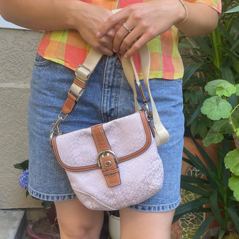 Vintage Y2K Coach SoHo Lavender Canvas and Brown Leather Crossbody Bag